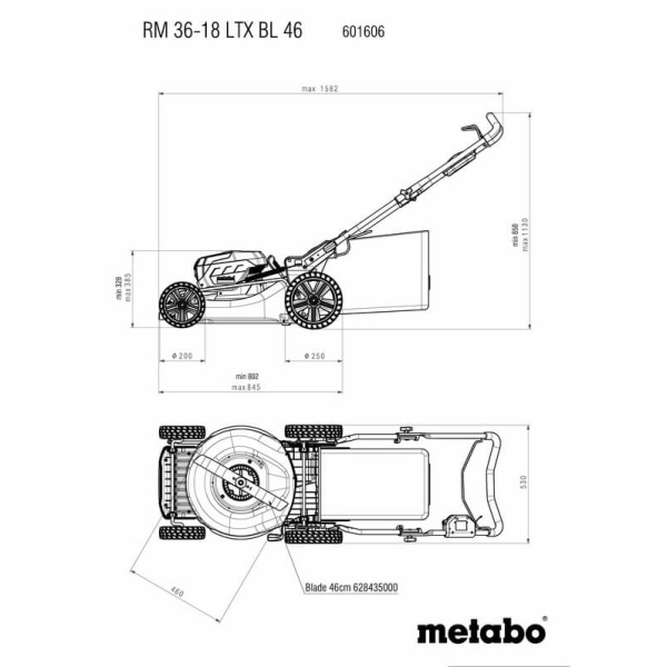 Акумуляторна газонокосарка Metabo RM 36-18 LTX BL 46, каркас