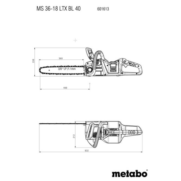 Аккумуляторная цепная пила Metabo MS 36-18 LTX BL 40, каркас